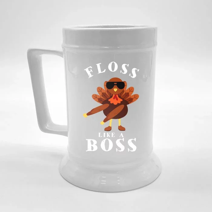 Funny Cute Thanksgiving Floss Like A Boss Turkey Pilgrim Boys Girl Thanksgivin Front & Back Beer Stein