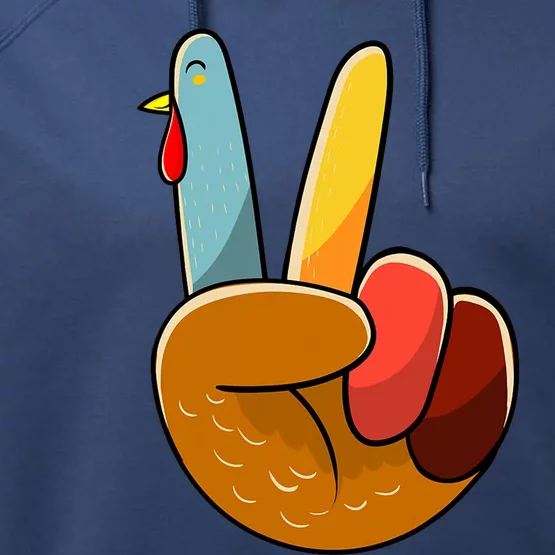 Funny Cute Turkey Peace Hand Sign Thanksgiving Thankful Girl Performance Fleece Hoodie