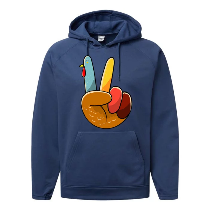 Funny Cute Turkey Peace Hand Sign Thanksgiving Thankful Girl Performance Fleece Hoodie