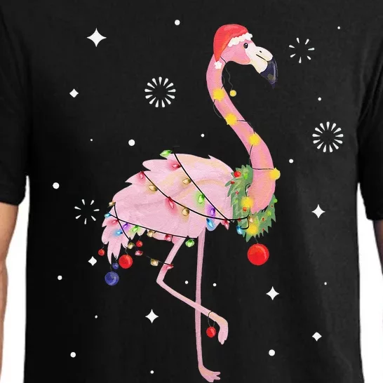 Flamingo Christmas Tree Lights Santa Hat Xmas Gifts Pajama Set