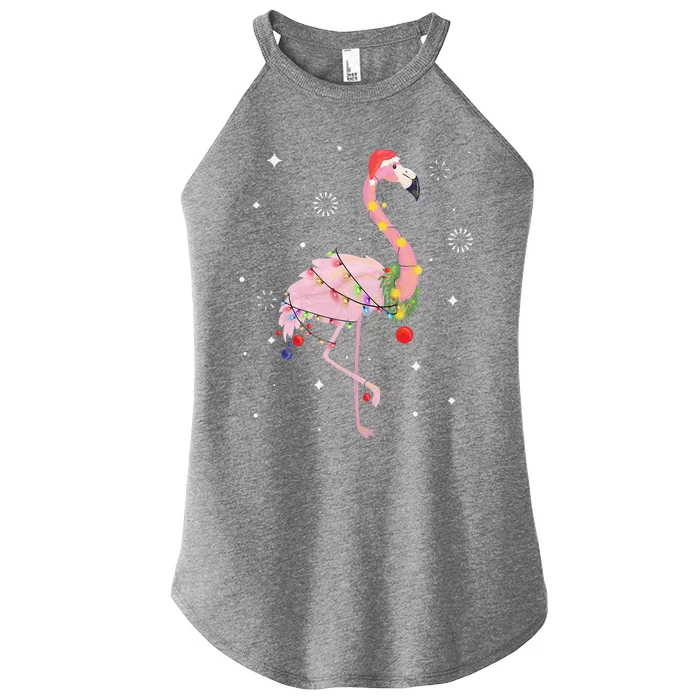 Flamingo Christmas Tree Lights Santa Hat Xmas Gifts Women’s Perfect Tri Rocker Tank