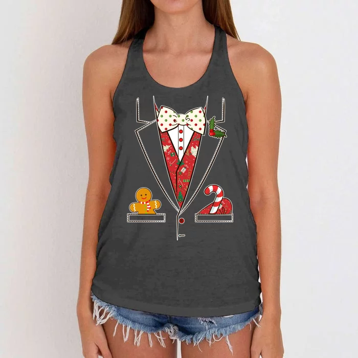 Funny Christmas Tuxedo Costume Women's Knotted Racerback Tank