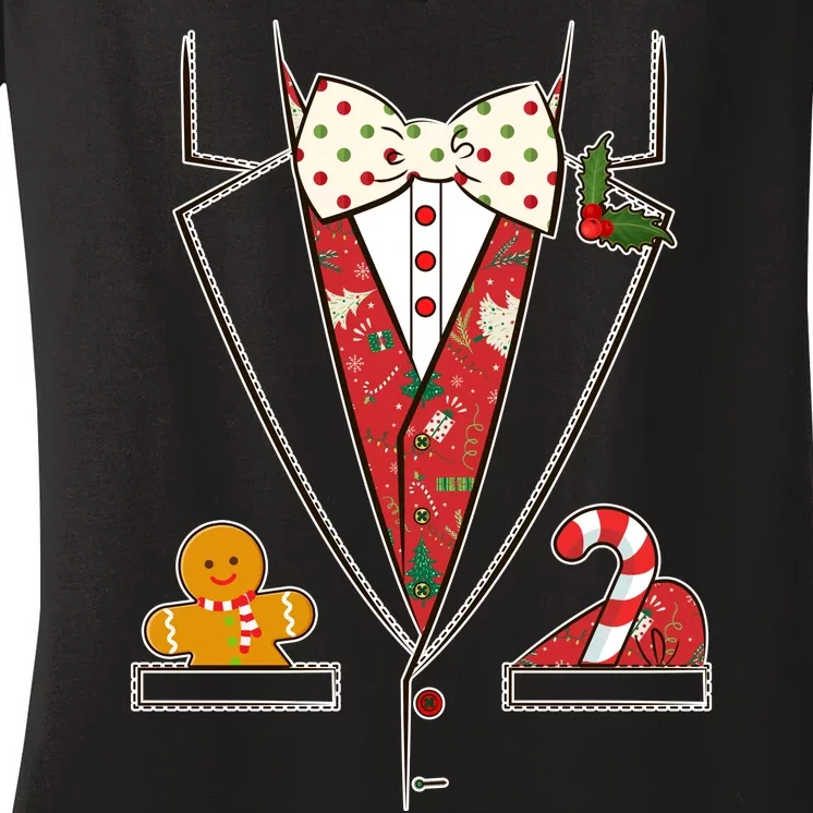 Funny Christmas Tuxedo Costume Women's V-Neck T-Shirt