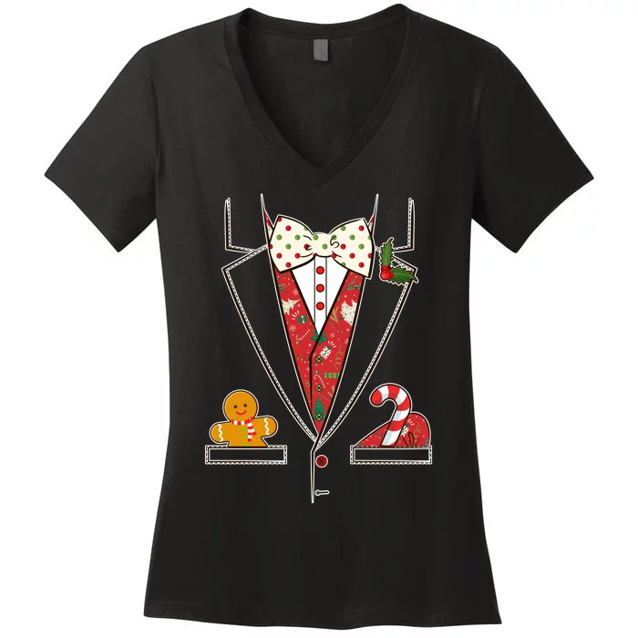 Funny Christmas Tuxedo Costume Women's V-Neck T-Shirt