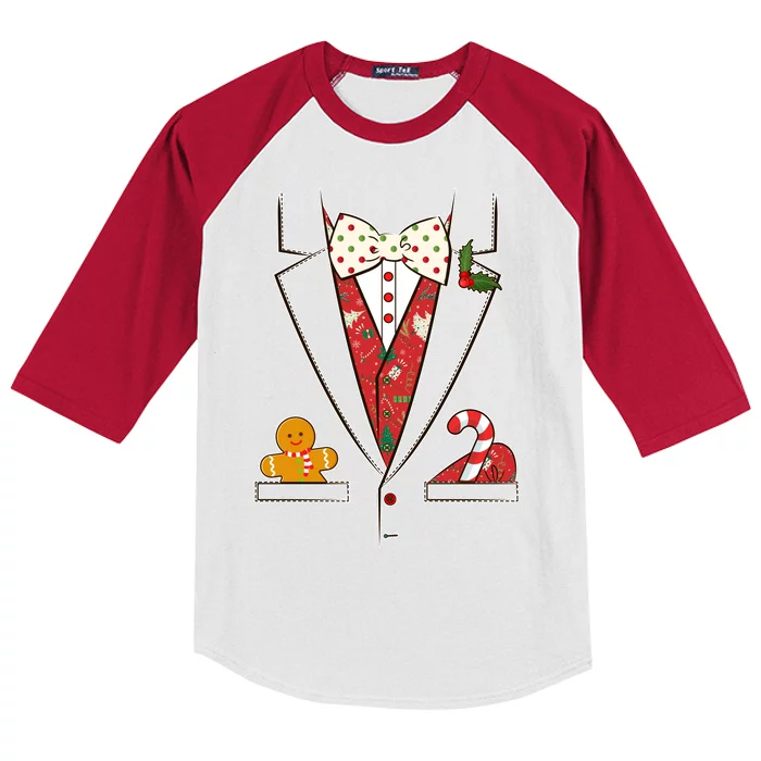 Funny Christmas Tuxedo Costume Kids Colorblock Raglan Jersey