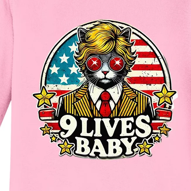 Funny Cat Trump 9 Lives Baby Baby Long Sleeve Bodysuit