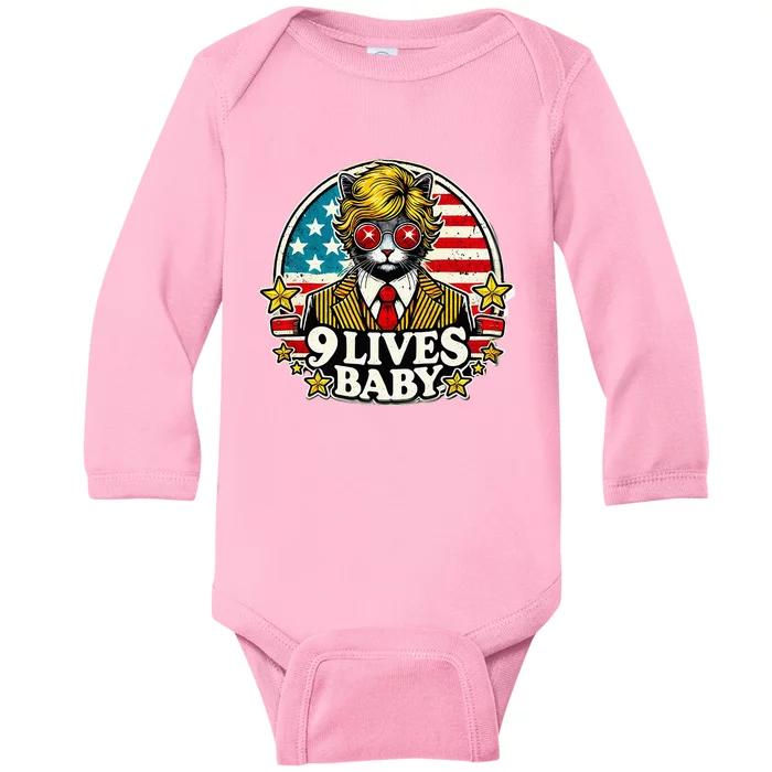 Funny Cat Trump 9 Lives Baby Baby Long Sleeve Bodysuit