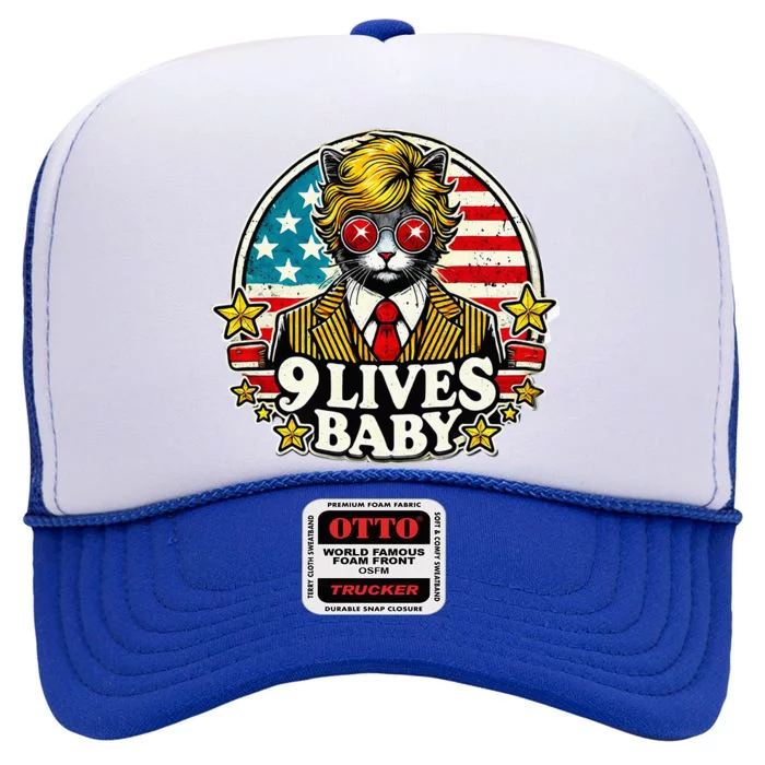 Funny Cat Trump 9 Lives Baby High Crown Mesh Trucker Hat