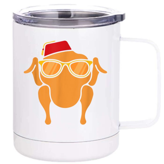 Funny Cute Thanksgiving Turkey Head Gift For Friends Front & Back 12oz Stainless Steel Tumbler Cup