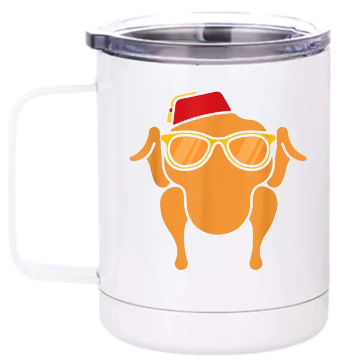 Funny Cute Thanksgiving Turkey Head Gift For Friends Front & Back 12oz Stainless Steel Tumbler Cup