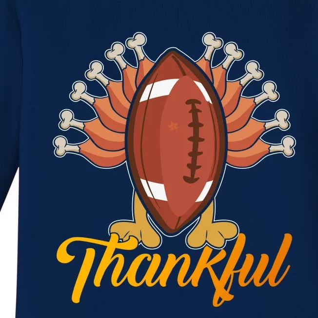 Funny Cute Thankful Football Turkey Tail, Thankful Grateful Blessed Autumn Fall Baby Long Sleeve Bodysuit