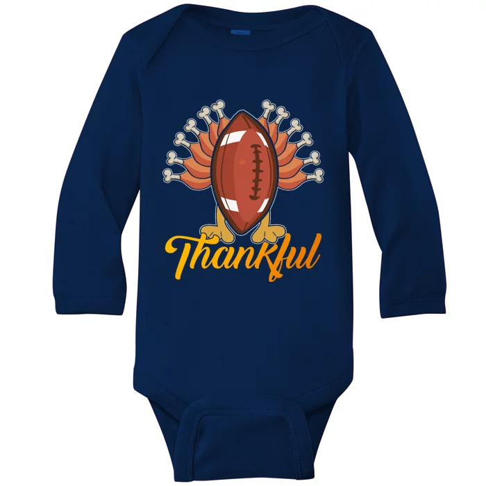 Funny Cute Thankful Football Turkey Tail, Thankful Grateful Blessed Autumn Fall Baby Long Sleeve Bodysuit