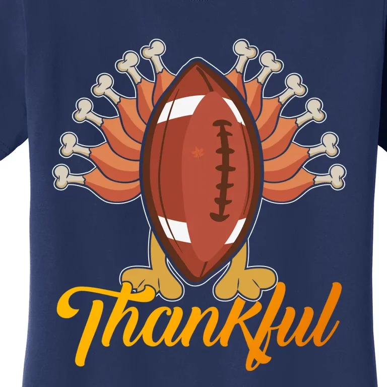 Funny Cute Thankful Football Turkey Tail, Thankful Grateful Blessed Autumn Fall Women's T-Shirt