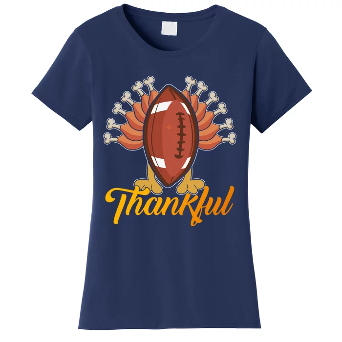 Funny Cute Thankful Football Turkey Tail, Thankful Grateful Blessed Autumn Fall Women's T-Shirt