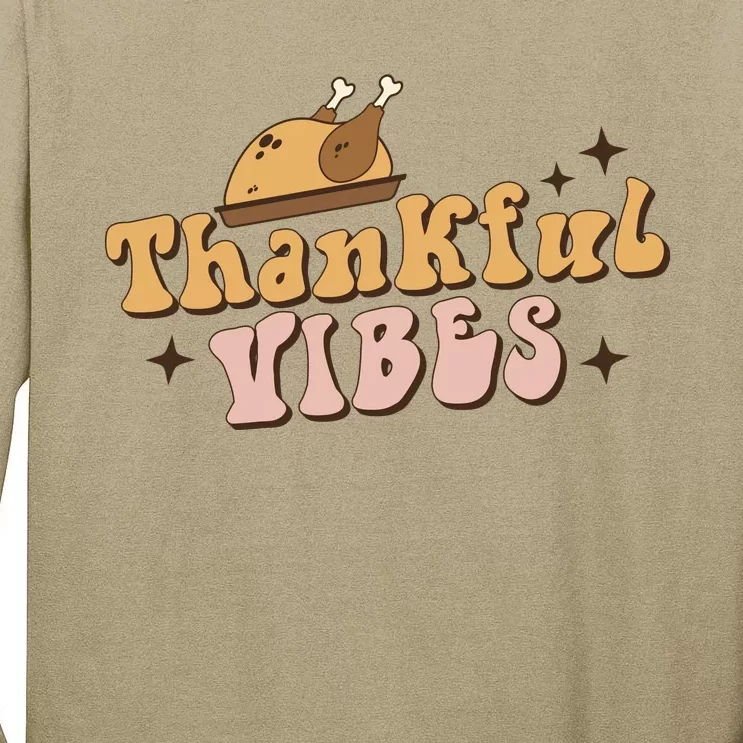 Funny Cute Turkey Thankful Vibes Groovy Family Thanksgiving Matching Outfits Tall Long Sleeve T-Shirt