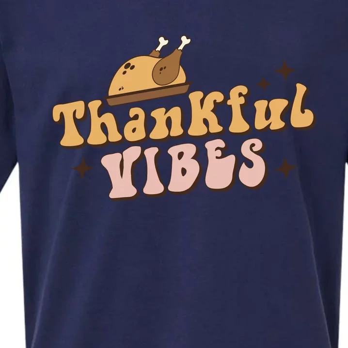 Funny Cute Turkey Thankful Vibes Groovy Family Thanksgiving Matching Outfits Sueded Cloud Jersey T-Shirt