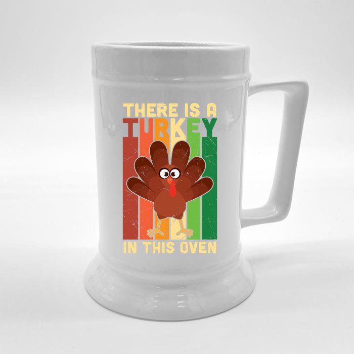 Funny Cute Thanksgiving A Little Turkey In This Oven Front & Back Beer Stein