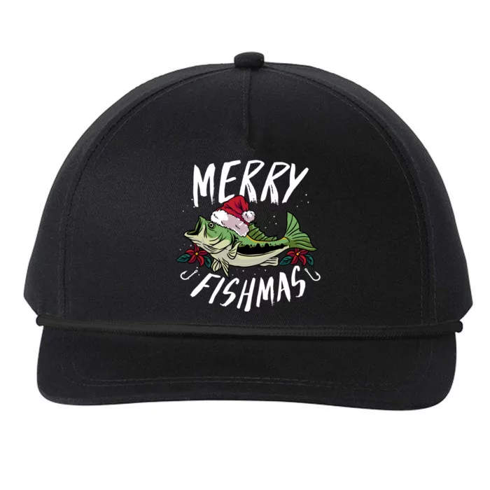 Funny Christmas Themed Bass Fishing Design Merry Fishmas Hoodie Snapback Five-Panel Rope Hat