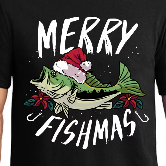 Funny Christmas Themed Bass Fishing Design Merry Fishmas Hoodie Pajama Set