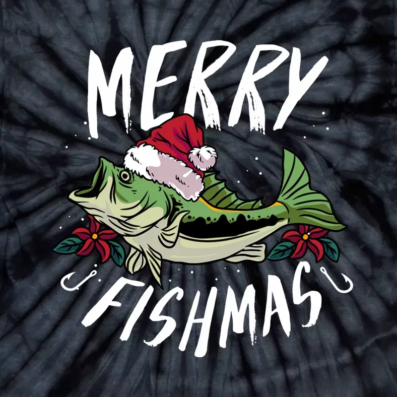 Funny Christmas Themed Bass Fishing Design Merry Fishmas Hoodie Tie-Dye T-Shirt