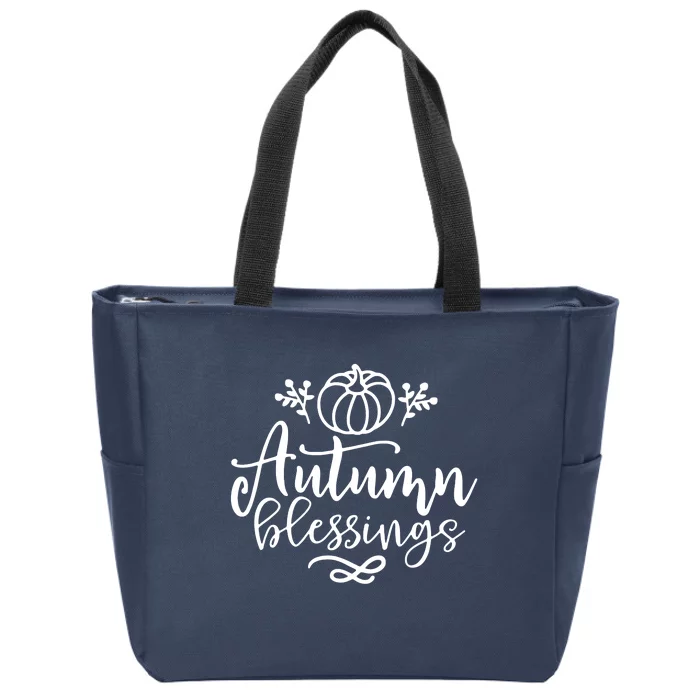 Funny Cute Thanksgiving Autumn Blessings Pumpkin Zip Tote Bag