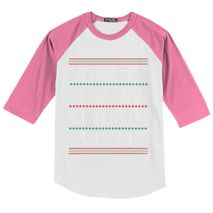 Funny Christmas This Is My Ugly Sweater Gift Kids Colorblock Raglan Jersey