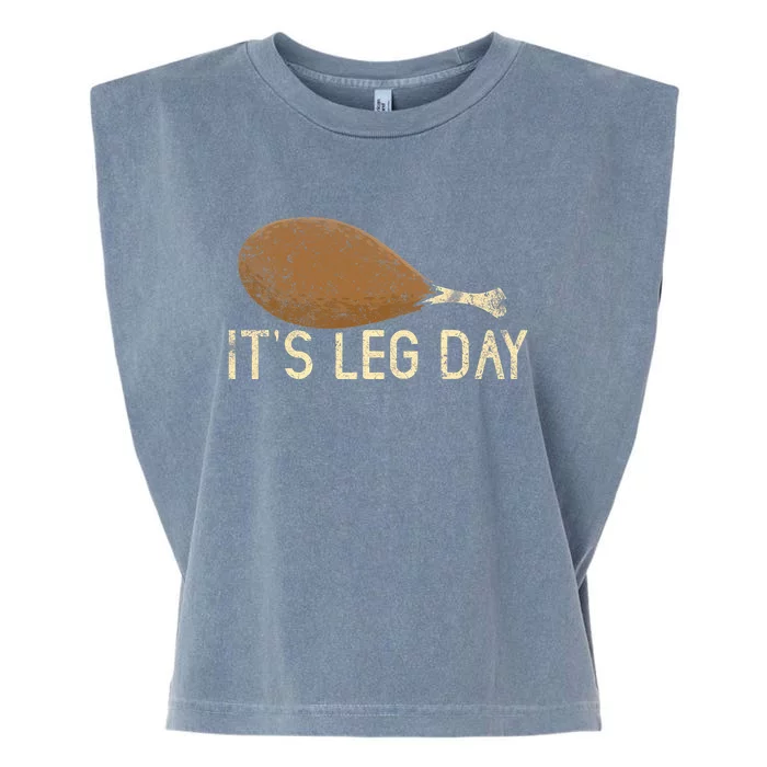 Funny Cute Turkey Thanksgiving It's Leg Day Gym Workout Garment-Dyed Women's Muscle Tee