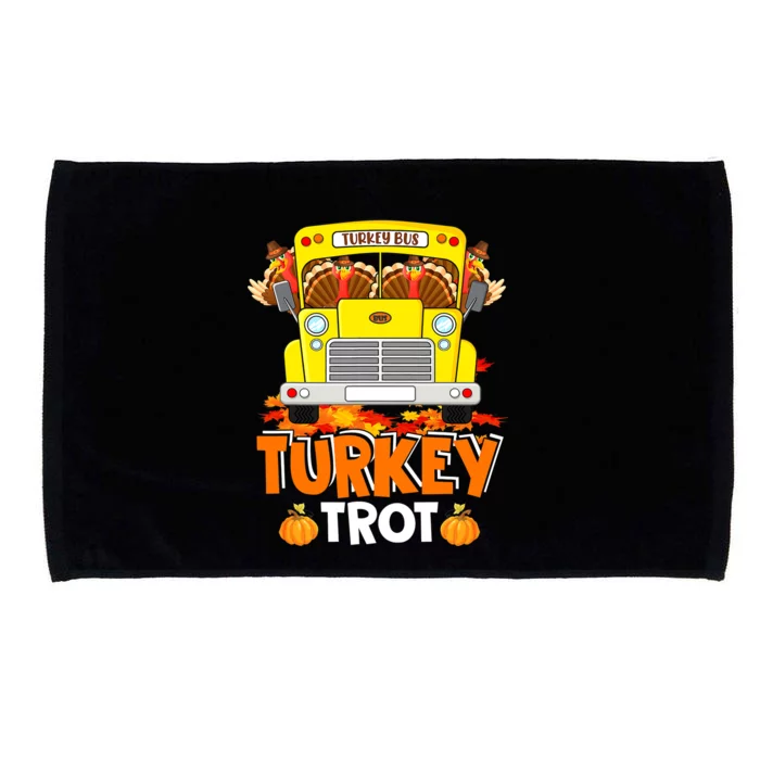 Funny Cute Turkey Trot Turkey Running On School Bus Thanksgiving Microfiber Hand Towel