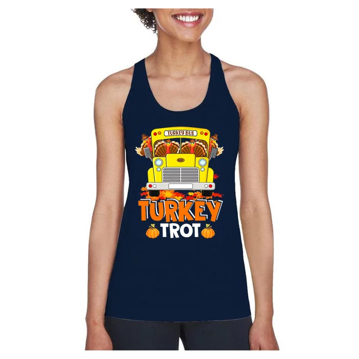 Funny Cute Turkey Trot Turkey Running On School Bus Thanksgiving Women's Racerback Tank