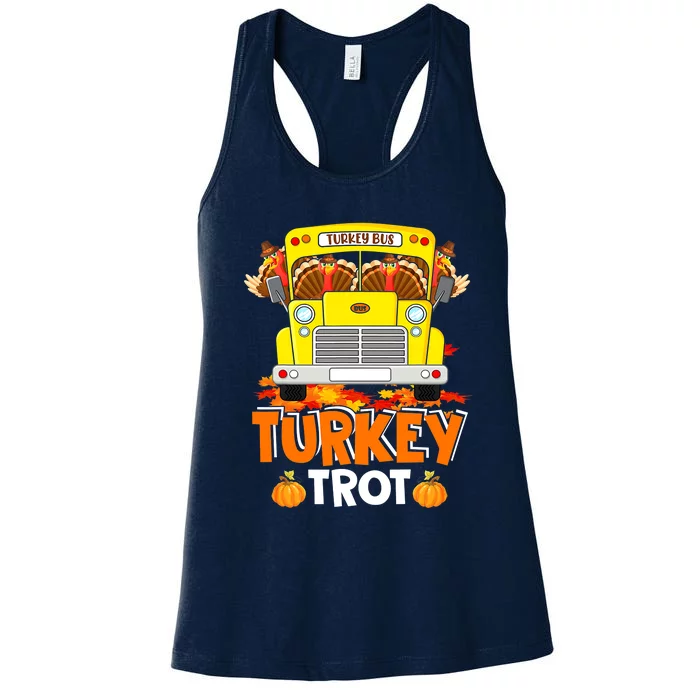 Funny Cute Turkey Trot Turkey Running On School Bus Thanksgiving Women's Racerback Tank