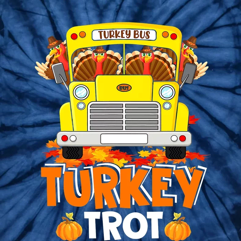 Funny Cute Turkey Trot Turkey Running On School Bus Thanksgiving Tie-Dye T-Shirt