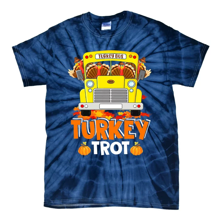 Funny Cute Turkey Trot Turkey Running On School Bus Thanksgiving Tie-Dye T-Shirt