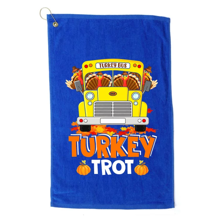 Funny Cute Turkey Trot Turkey Running On School Bus Thanksgiving Platinum Collection Golf Towel