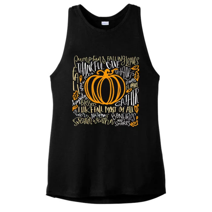 Funny Cute Thanksgiving Autumn Lover Pumpkin Falling Leaves Ladies Tri-Blend Wicking Tank