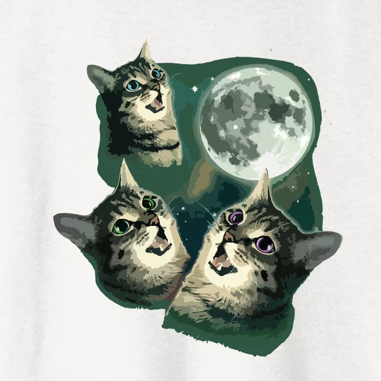 Funny Cat Three Cat Moon 3 Wolfs Cute Kitten Graphic Women's Crop Top Tee