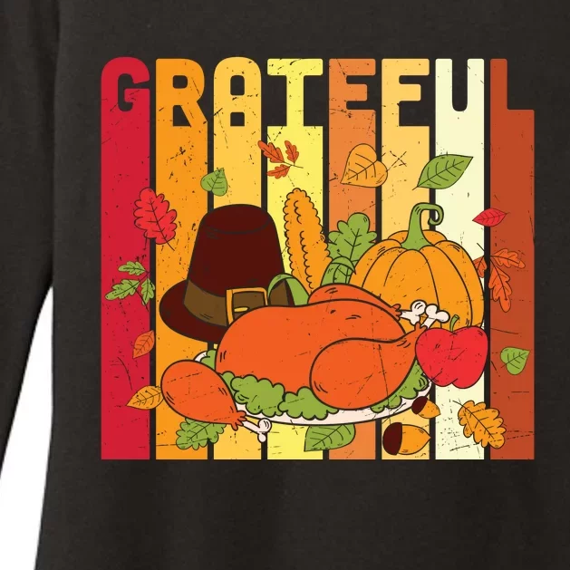 Funny Cute Thanksgiving Grateful Pumpkin Turkey Womens CVC Long Sleeve Shirt