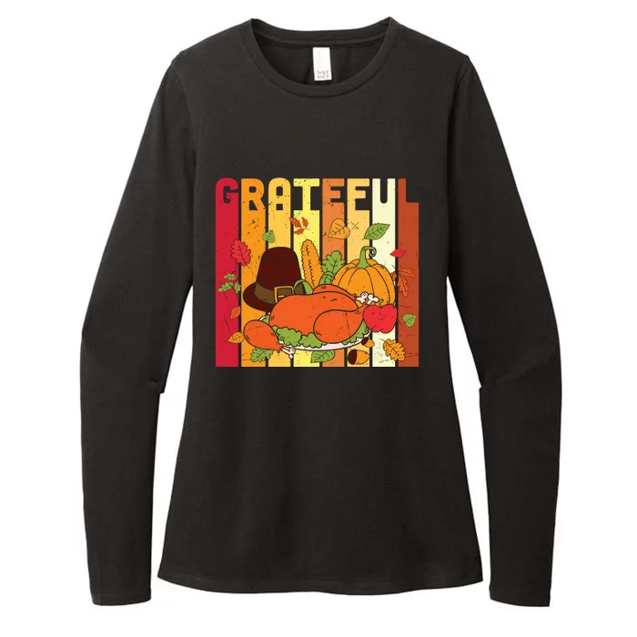 Funny Cute Thanksgiving Grateful Pumpkin Turkey Womens CVC Long Sleeve Shirt