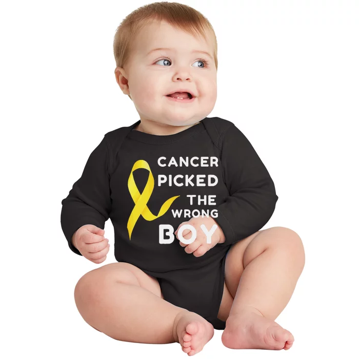 Funny Cancer Treatment Gifts Cancer You Picked The Wrong Guy Baby Long Sleeve Bodysuit