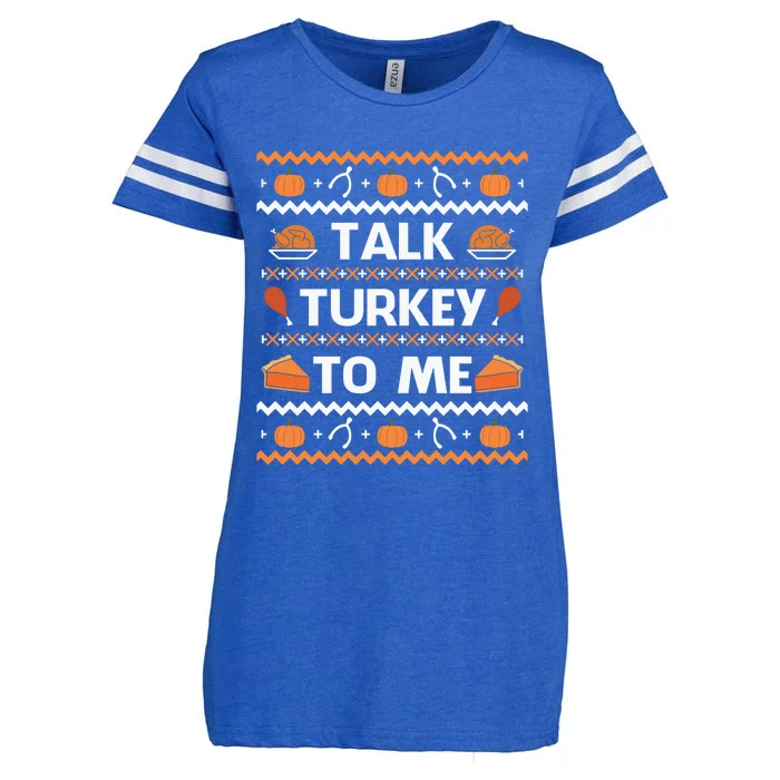 Funny Cute Talk Turkey To Me Thanksgiving Day Enza Ladies Jersey Football T-Shirt