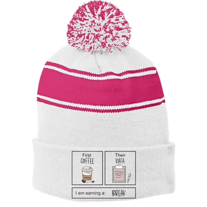 First Coffee Then Iep Teacher Sped Teacher Coffee Lover Gift Stripe Pom Pom Beanie