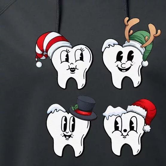 Funny Christmas Teeth Santa Hat Xmas Pediatric Dentist Performance Fleece Hoodie