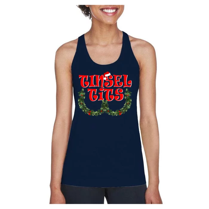 Funny Christmas Tinsel Tits Matching Couples Shirts Women's Racerback Tank