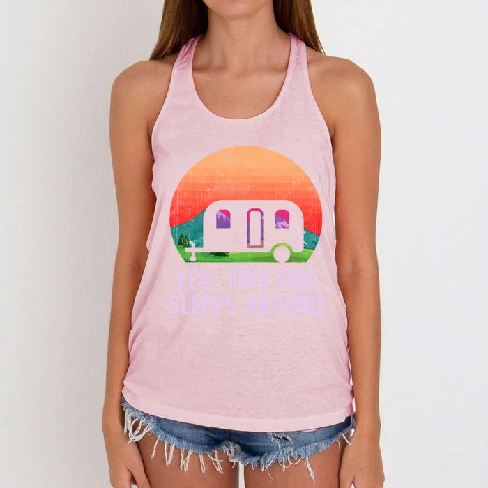 Funny Camper This Just Sleeps Around And Loves Camping Gift Women's Knotted Racerback Tank