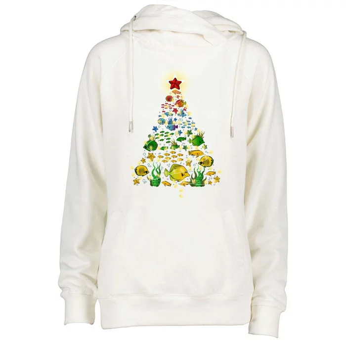 Fish Christmas Tree Merry Fishmas Funny Fisher Fishing Meaningful Gift Womens Funnel Neck Pullover Hood