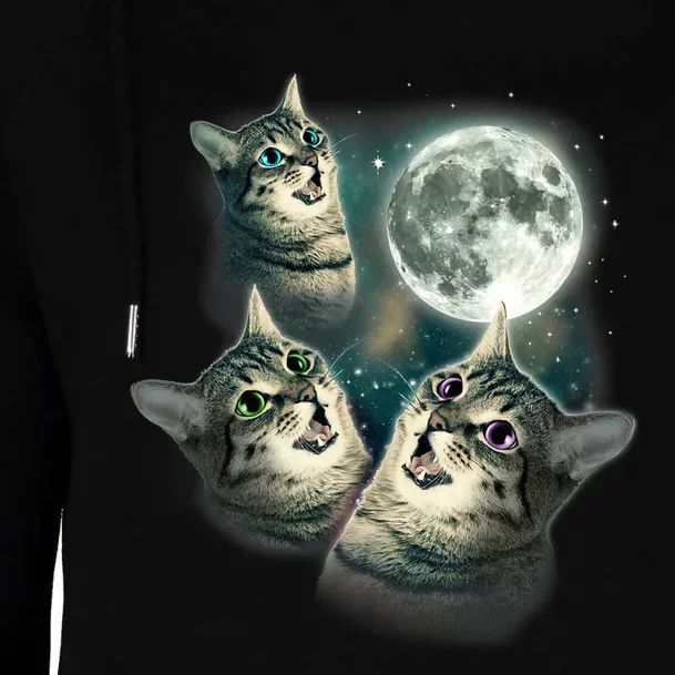 Funny Cat Three Cat Moon 3 Wolfs Cute Kitten Graphic Womens Funnel Neck Pullover Hood