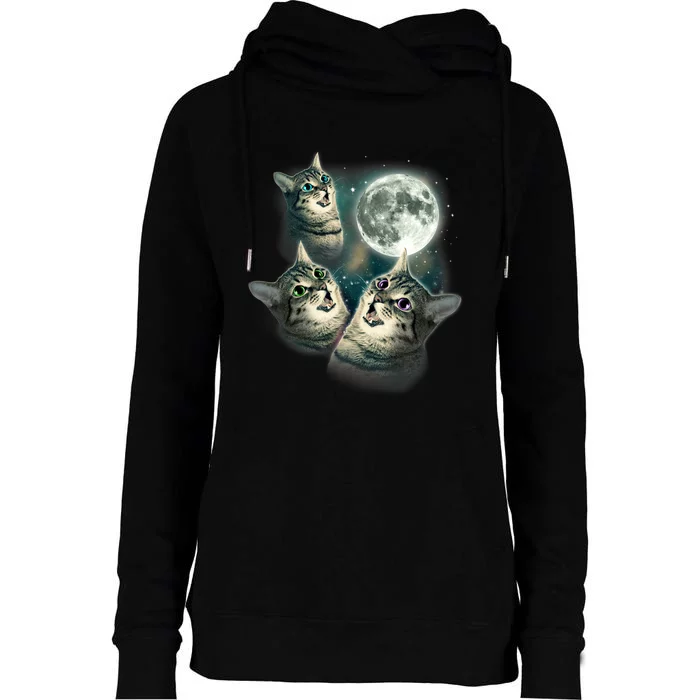 Funny Cat Three Cat Moon 3 Wolfs Cute Kitten Graphic Womens Funnel Neck Pullover Hood