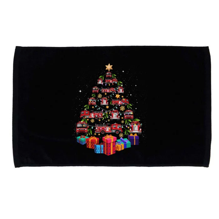 Firetruck Christmas Tree Funny Holiday Gift For Firefighters Cool Gift Microfiber Hand Towel