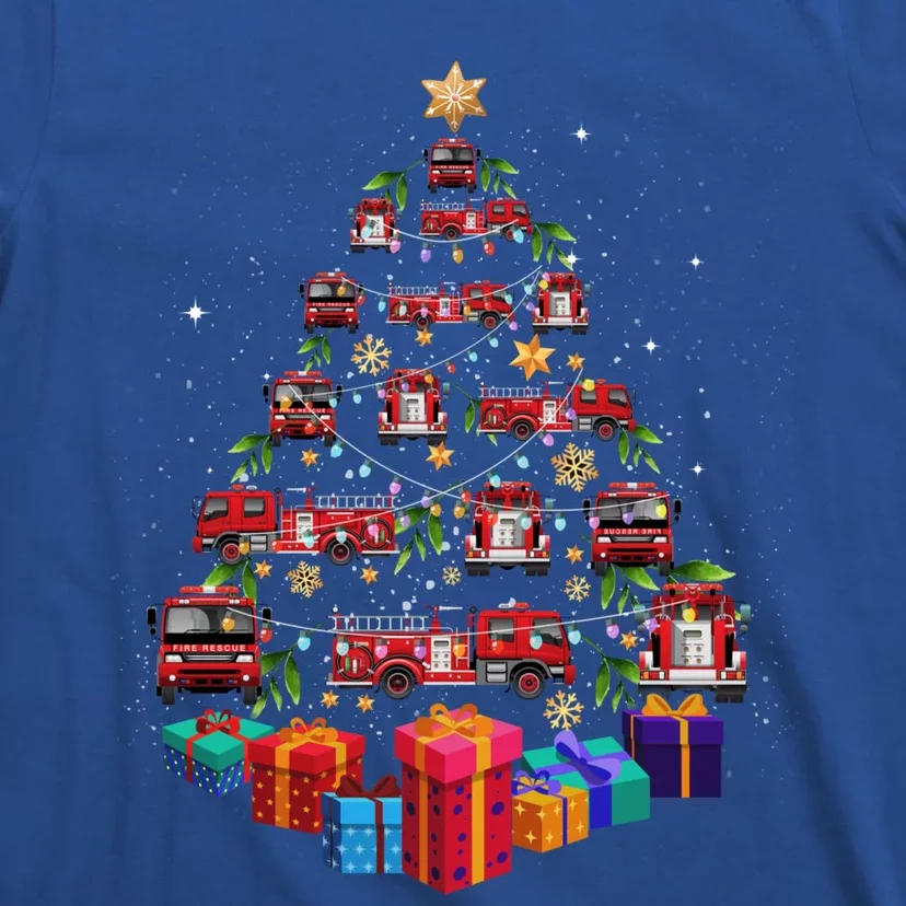 Firetruck Christmas Tree Funny Holiday Gift For Firefighters Cool Gift T-Shirt