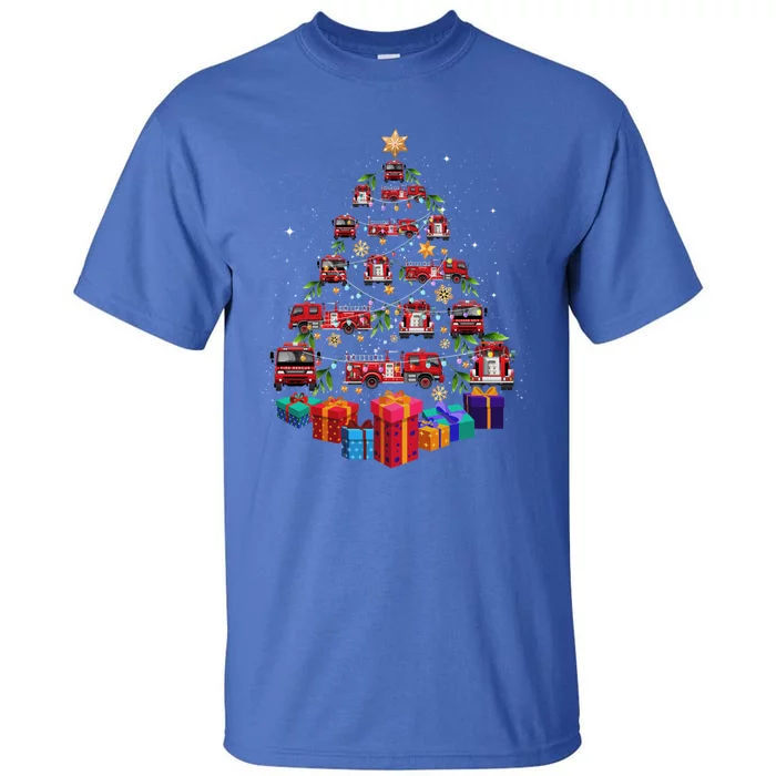 Firetruck Christmas Tree Funny Holiday Gift For Firefighters Cool Gift Tall T-Shirt