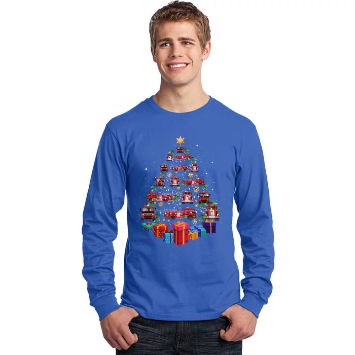 Firetruck Christmas Tree Funny Holiday Gift For Firefighters Cool Gift Tall Long Sleeve T-Shirt